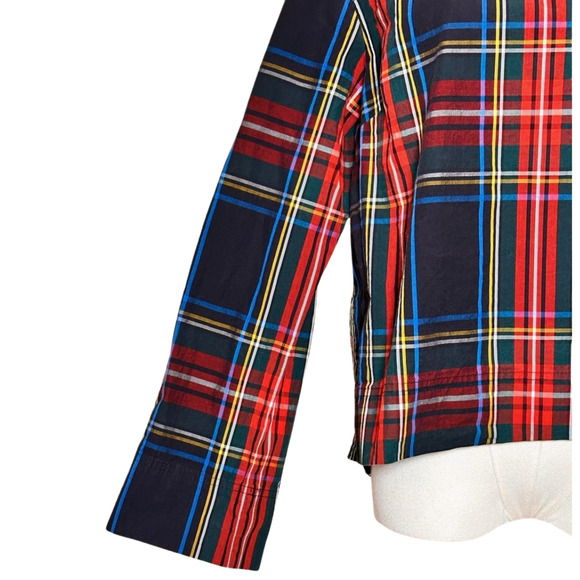 J.Crew Women's Black Red Tartan Plaid Rhinestone Shoulder Detail Size 8P Holiday - Picture 2 of 10